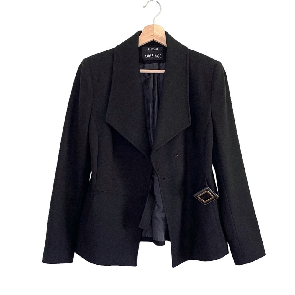 Andre Badi Wool Blend Belted Jacket Black XS - Small - Picture 4 of 16